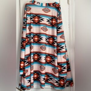 Aztec Geometric Western Cowgirlcore V-Neck Print Cardigan Duster, Large- Xl